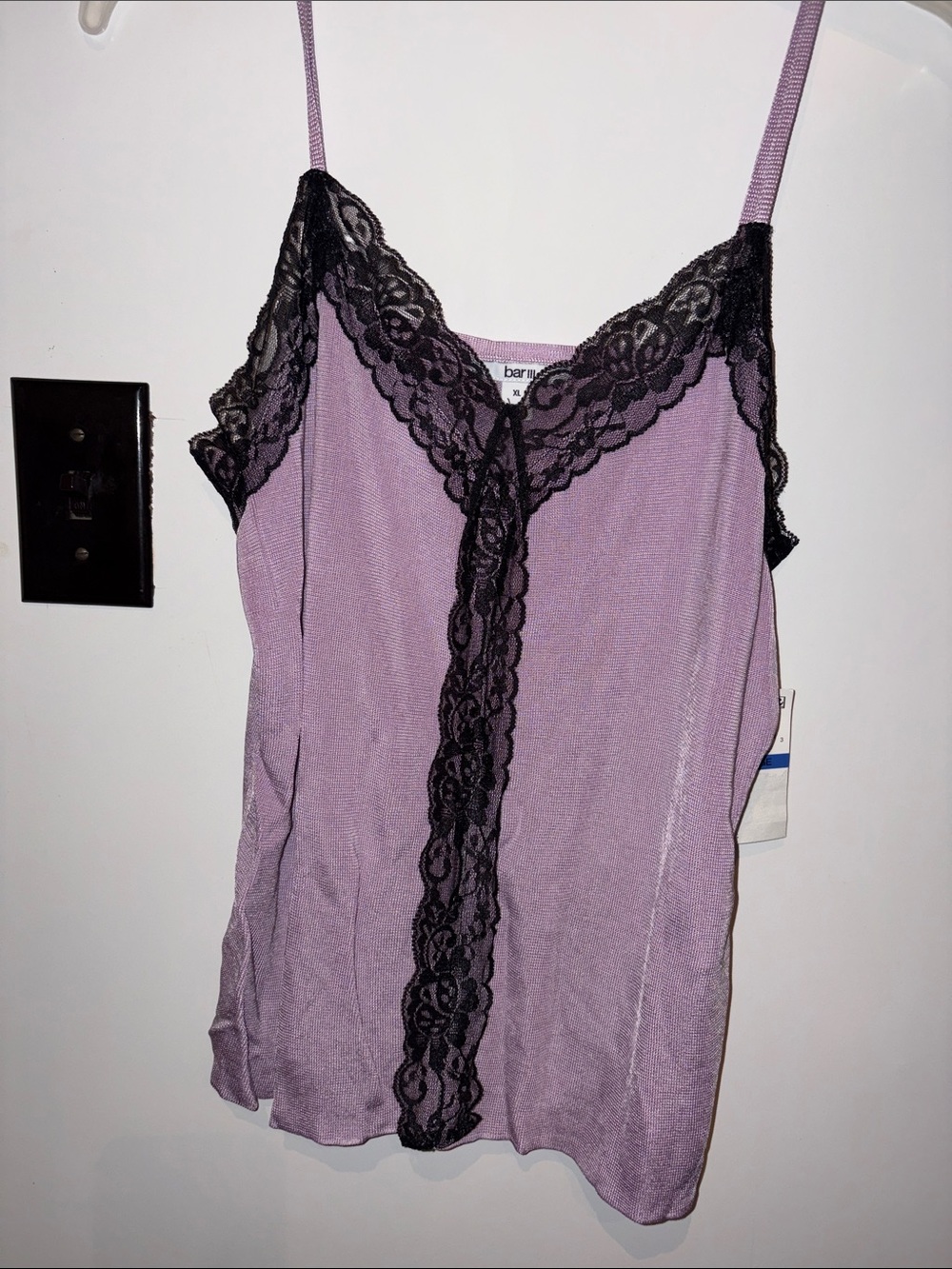 Bar III Lavender Lace Trim Chemise with Black Accents
